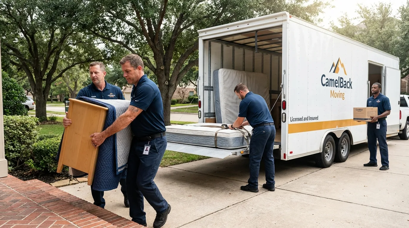 Crew loading residential truck for cross-state move from Zion, IL