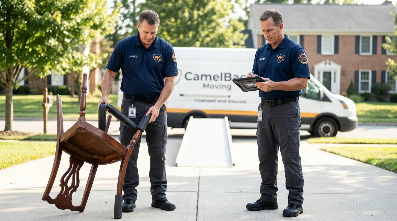 Movers inspecting furniture for damage prevention before loading in Zion, IL